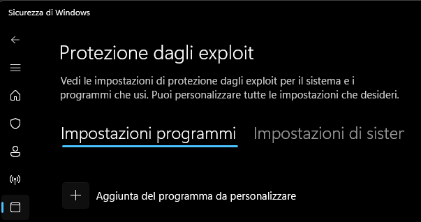Impostazioni programmi Impostazioni programmi